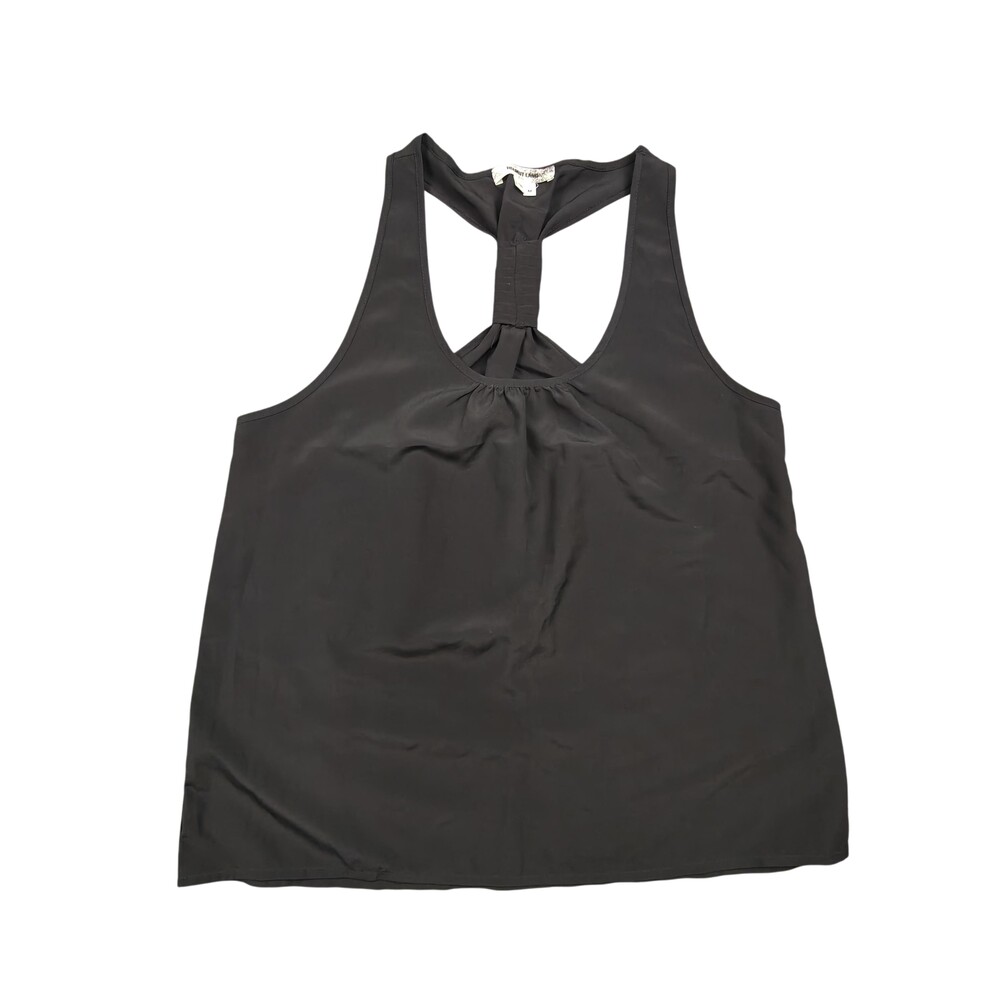 HELMUT LANG Tank Womens Medium Black Pleated Back Strap Lightweight Scoop Neck